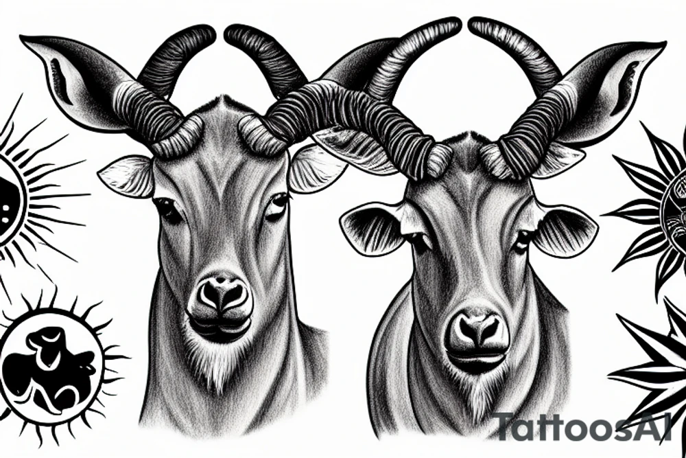 A eland with a sun above its head and between its horns tattoo idea