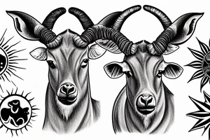 A eland with a sun above its head and between its horns tattoo idea