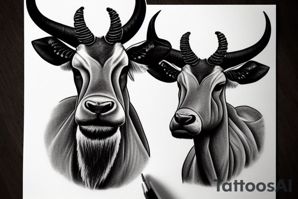 A great eland with a sun above its head and between its horns tattoo idea