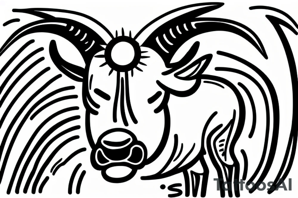 A great eland with a sun above its head and between its horns tattoo idea