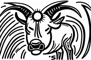 A great eland with a sun above its head and between its horns tattoo idea