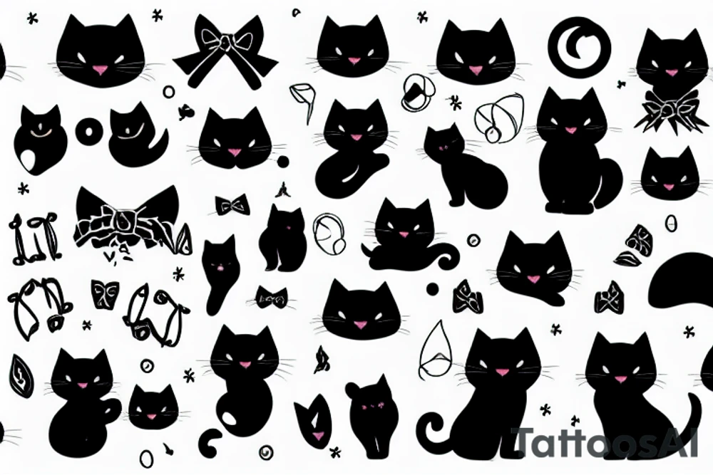Black fluffy cat with bow tattoo idea