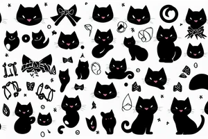 Black fluffy cat with bow tattoo idea