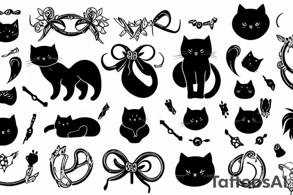 Black fluffy cat with bow tattoo idea