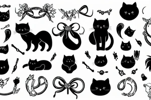 Black fluffy cat with bow tattoo idea