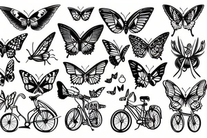 dog with butterfly wings on a bicycle tattoo idea