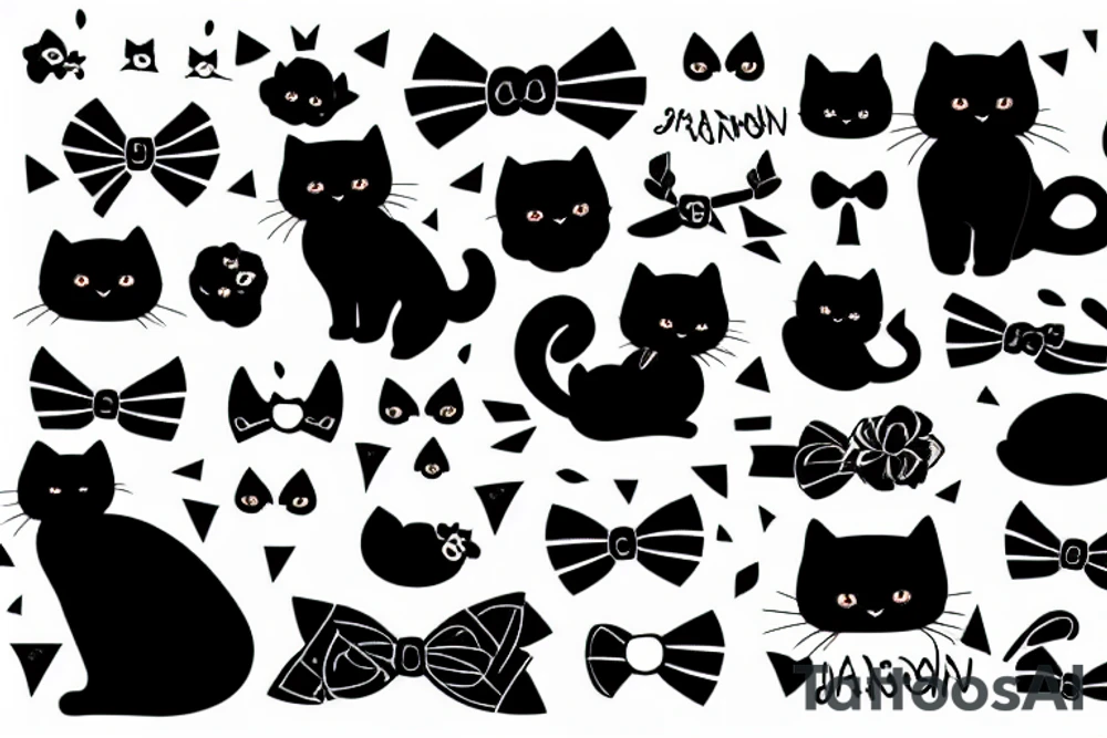 Black fluffy cat with bow tattoo idea