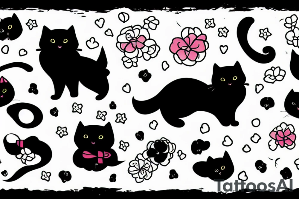 Black fluffy cat with bow tattoo idea