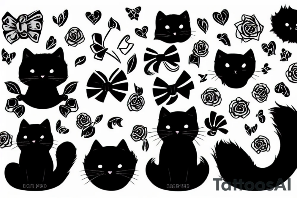 Black fluffy cat with bow tattoo idea