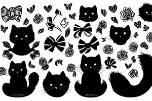 Black fluffy cat with bow tattoo idea