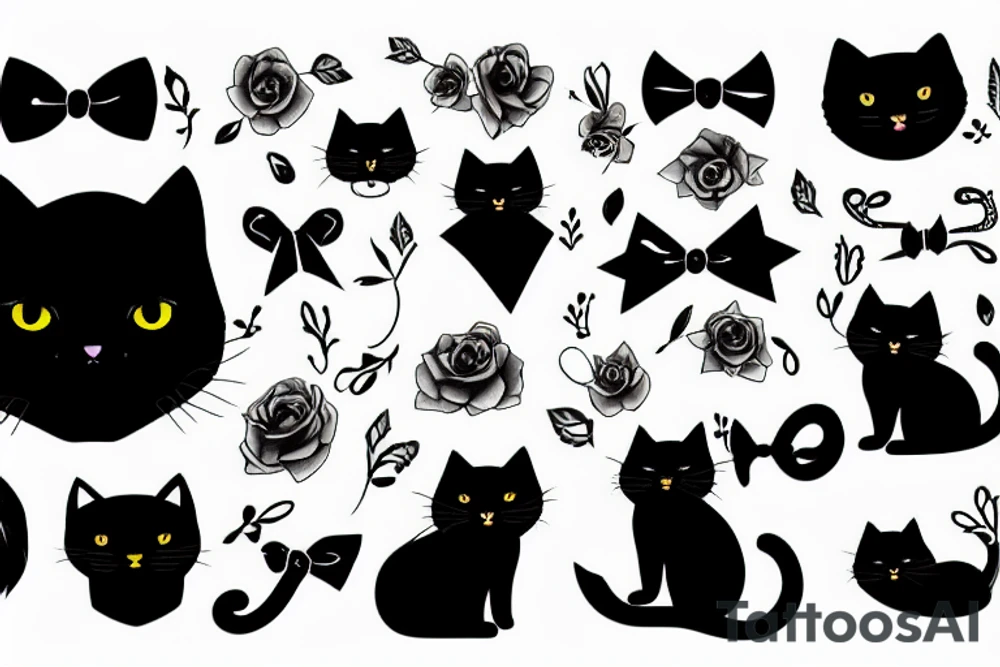 Black fluffy cat with bow tattoo idea