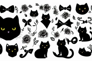 Black fluffy cat with bow tattoo idea