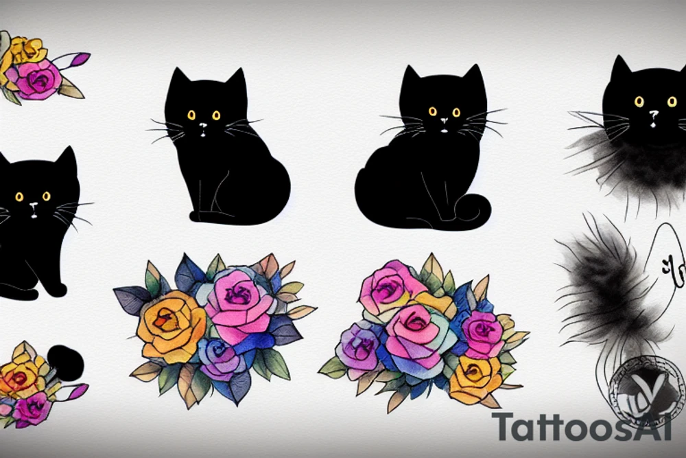 Black fluffy cat with bow tattoo idea