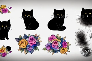 Black fluffy cat with bow tattoo idea