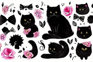 Black fluffy cat with bow tattoo idea