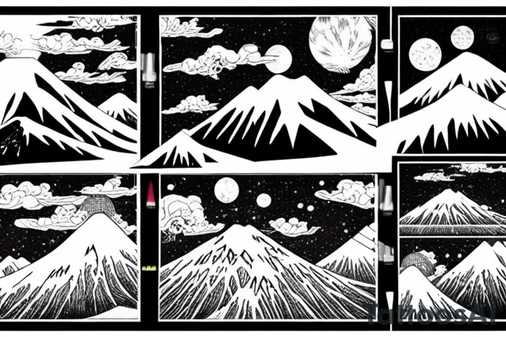 Dark side of the moon by Pink Floyd album cover and draw in a style of Hokusai tattoo idea