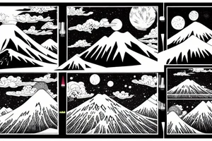 Dark side of the moon by Pink Floyd album cover and draw in a style of Hokusai tattoo idea