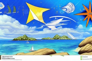Islands in the background with a sailboat in the foreground and a navigator's star superimposed in the sky above. tattoo idea