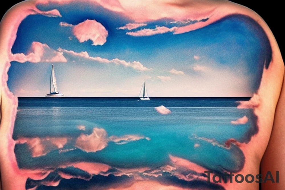 Islands in the background with a sailboat in the foreground and a navigator's star superimposed in the sky above. tattoo idea