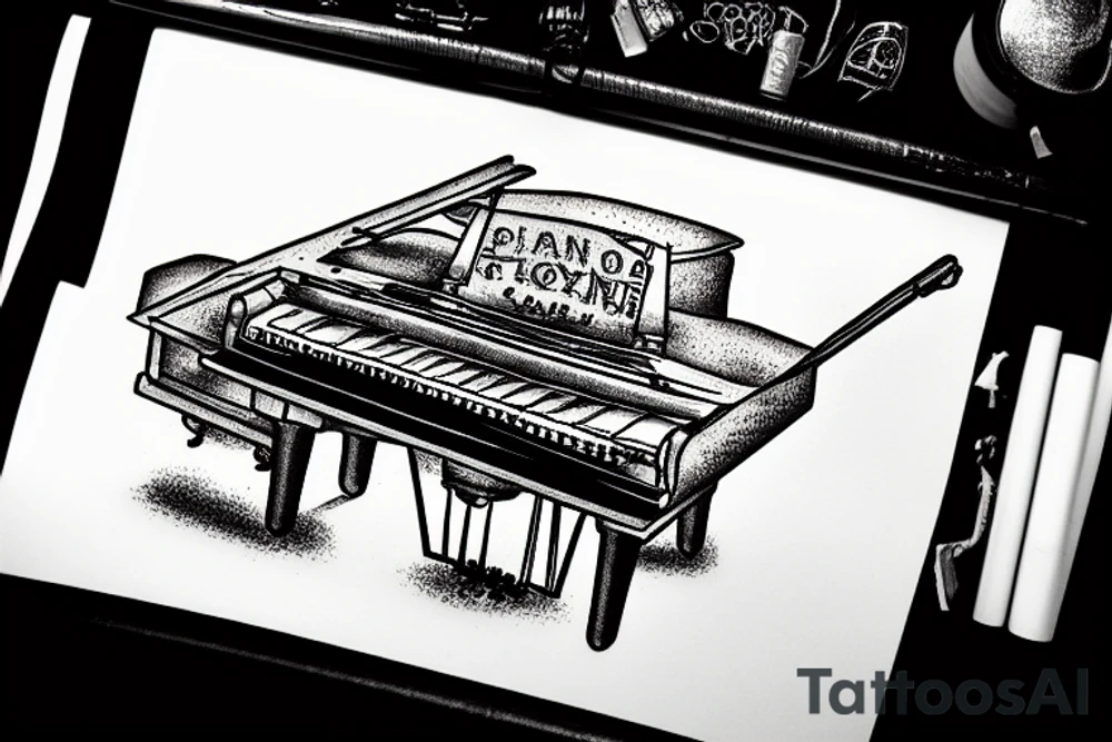 piano with a tank on it tattoo idea