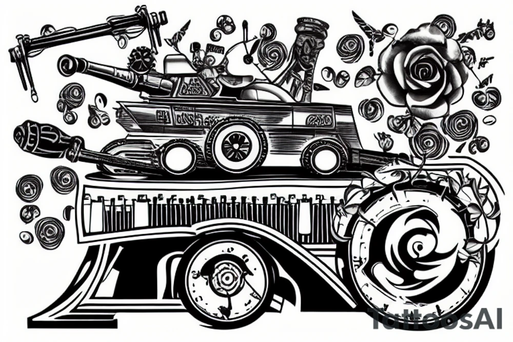 piano with a tank on it tattoo idea