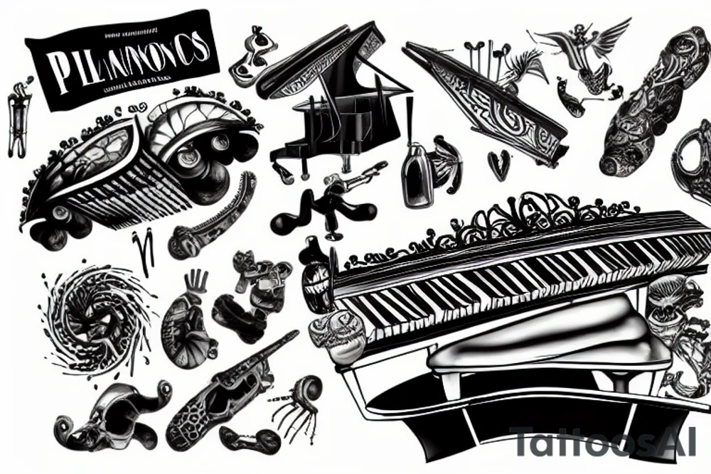 piano with a tank on it tattoo idea