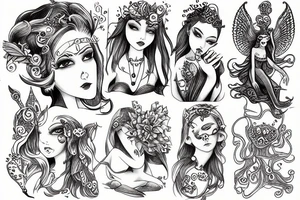mythological magic girl with mushrooms tattoo idea