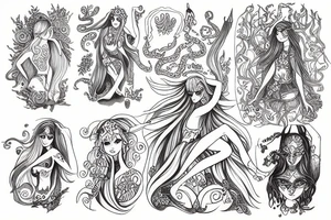 mythological magic girl with mushrooms tattoo idea