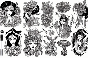 mythological magic girl with mushrooms tattoo idea