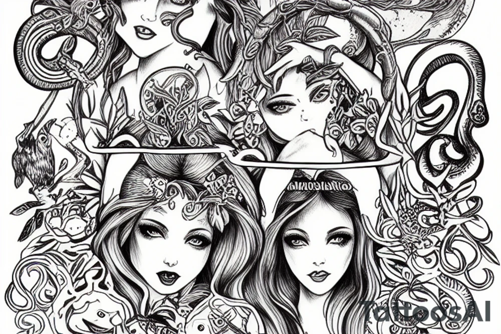 mythological magic girl with mushrooms tattoo idea