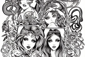 mythological magic girl with mushrooms tattoo idea
