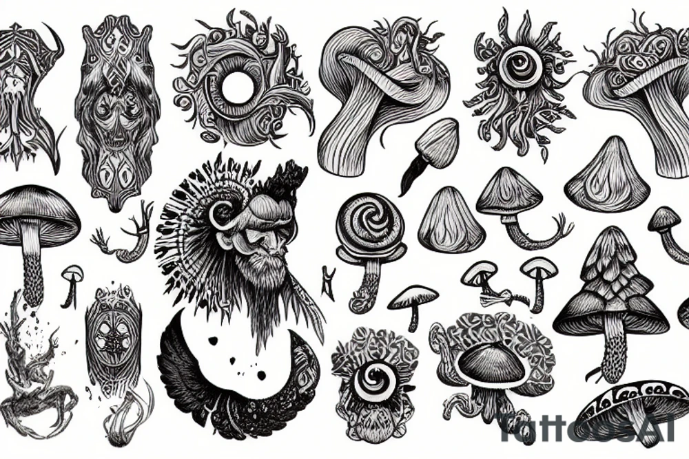 mythological magic with mushrooms tattoo idea