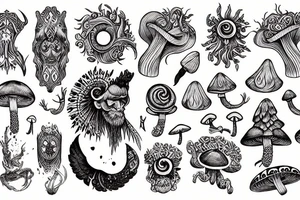 mythological magic with mushrooms tattoo idea