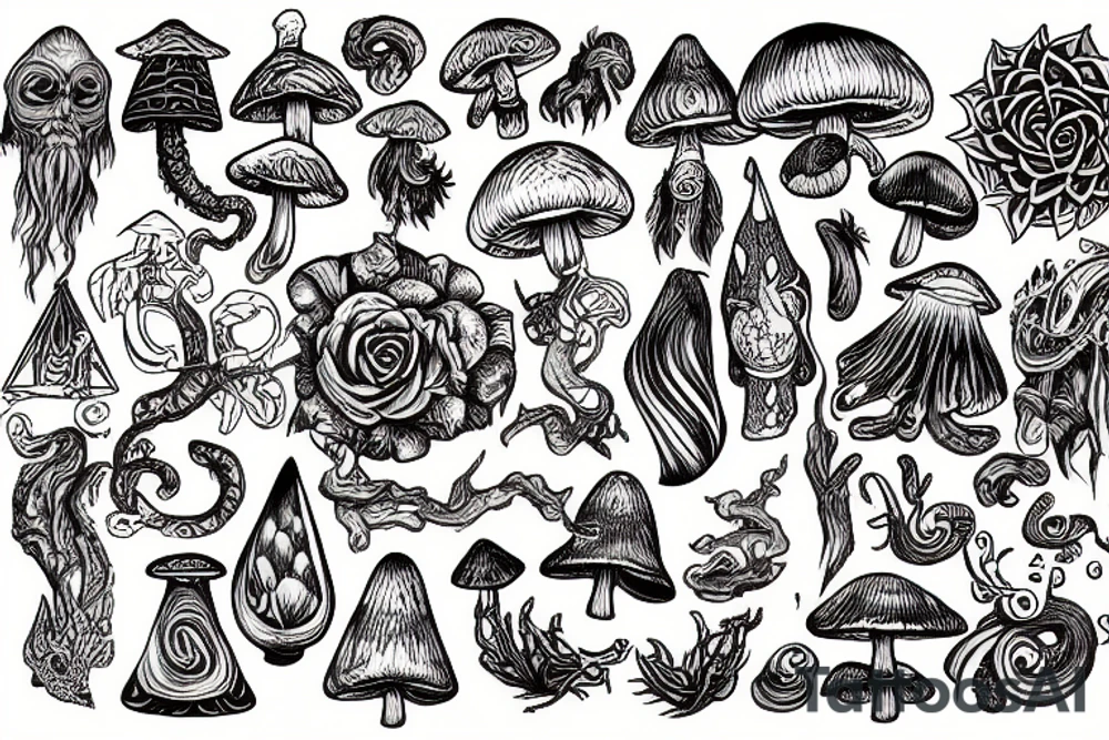 mythological magic with mushrooms tattoo idea