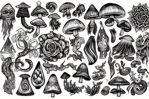 mythological magic with mushrooms tattoo idea