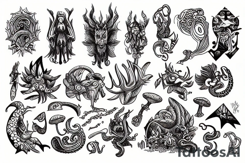 mythological character with magic mushrooms tattoo idea mythological character with magic mushrooms tattoo idea