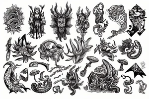 mythological character with magic mushrooms tattoo idea