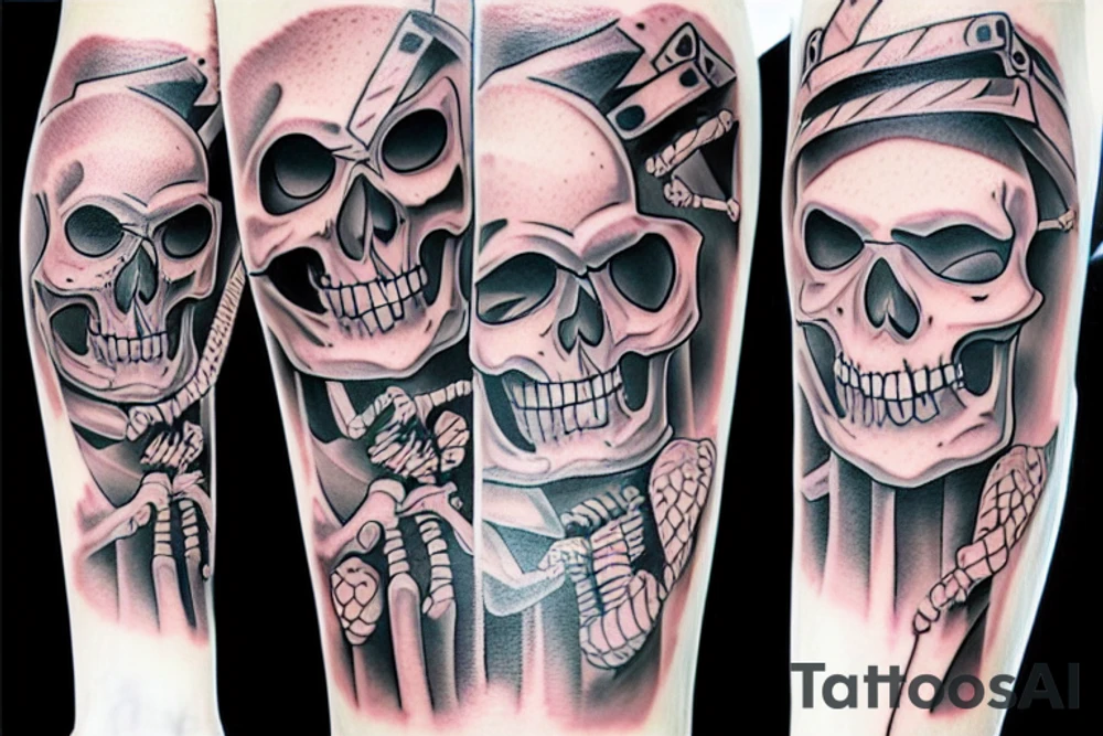 Skeleton climbing a wall tattoo idea