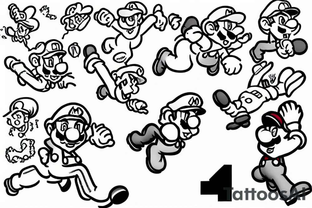 Mario jumping a fence while looking back tattoo idea