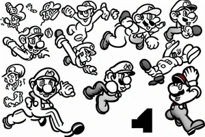 Mario jumping a fence while looking back tattoo idea