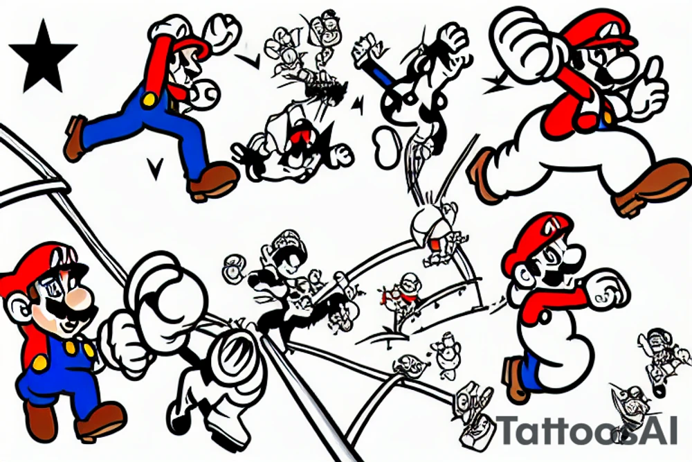 Mario jumping a fence while looking back tattoo idea