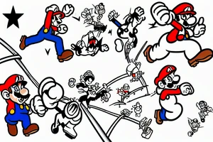 Mario jumping a fence while looking back tattoo idea