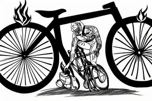 A road cycle with fire at the back wheel tattoo idea