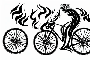 A road cycle with fire at the back wheel tattoo idea