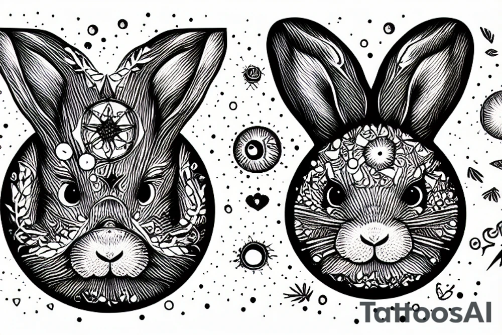 Rabbit watches exploding sun dotwork tattoo idea