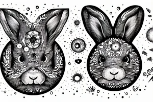 Rabbit watches exploding sun dotwork tattoo idea