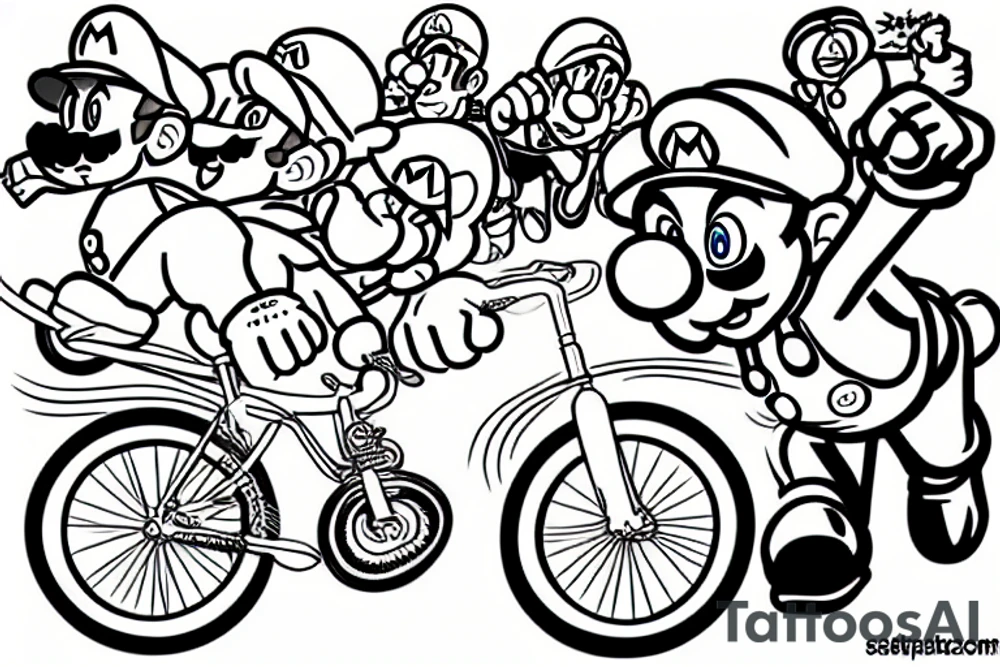Super Mario on a road cycle tattoo idea