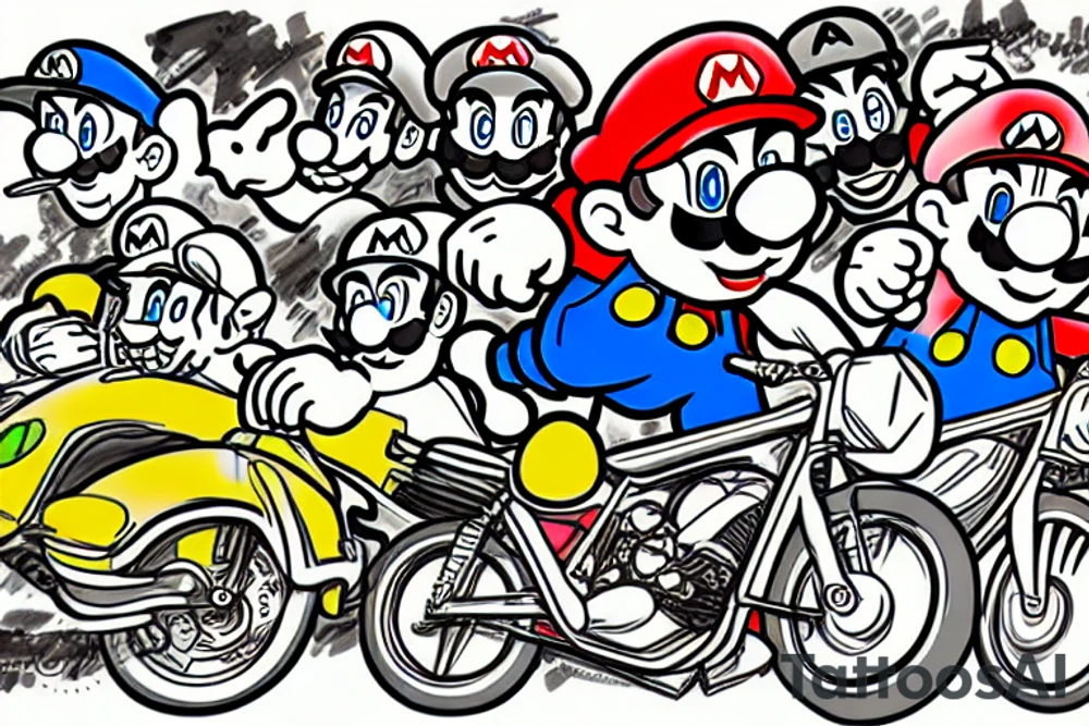 Super Mario on a road cycle tattoo idea
