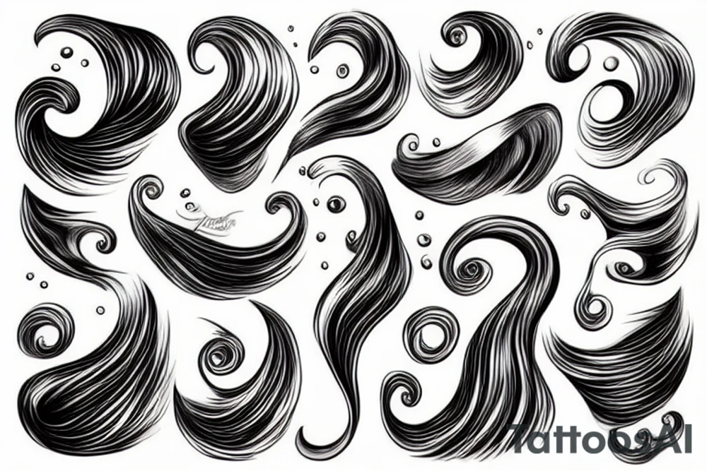 A realistic wave, black and white. Realism, flowing from left to right. water spraying off the wave but not too much. thin but not too thin. Losts of twists and curves tattoo idea