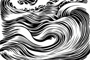 A realistic wave, black and white. Realism, flowing from left to right. water spraying off the wave but not too much. thin but not too thin. Losts of twists and curves tattoo idea